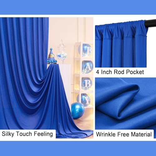 50ft x 10ft Wrinkle Free Royal Blue Backdrop Curtain for Party, Polyester Royal Blue Photo Backdrop Drapes 10 Panels 5x10ft for Birthday Photography Background Weddings Baby Shower Party - Image 4