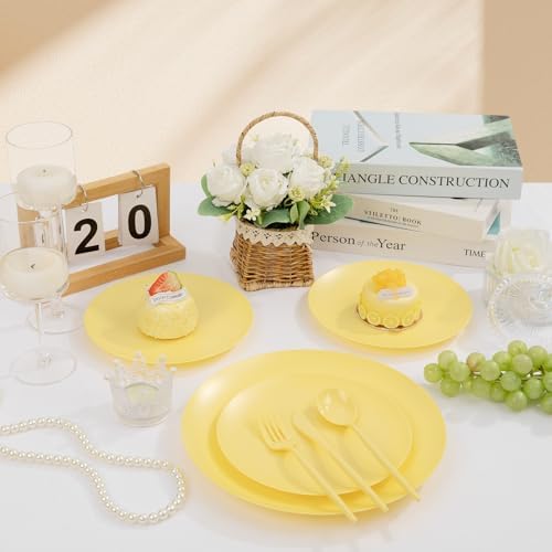 EjonirInjonir 150pcs Premium Yellow Disposable Plates for Party Matte Set - Image 6