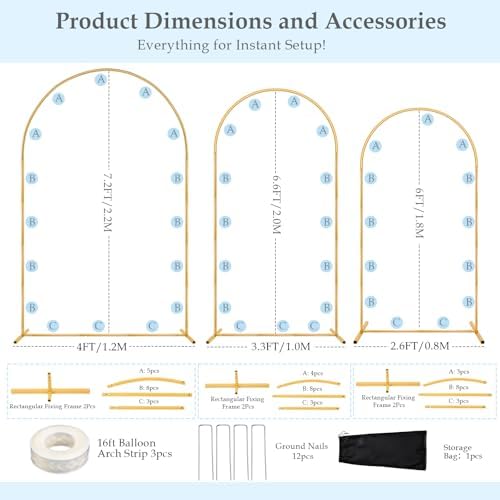 DEVISEFUN 7.2FT, 6.6FT, 6FT Arch Backdrop Stand with Base Set of 3 - Image 3