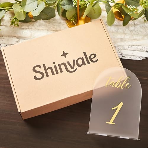 SHINVALE Arch Acrylic Wedding Table Numbers with Gold Foil Font – Frosted Finish, Elegant Modern Design with Stands, Easy Assembly Table Signs for Weddings, Parties & Events (20, 5" x 7") - Image 6