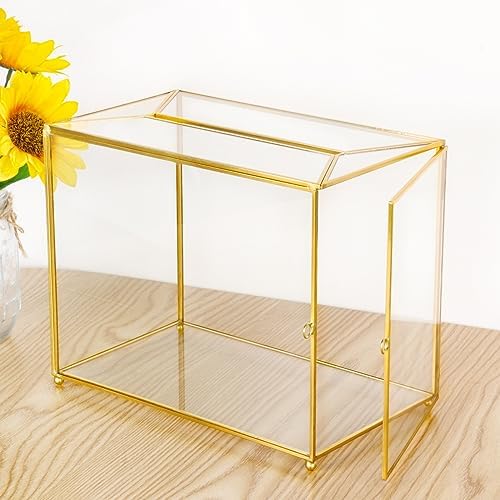 Hxezoc Gold Glass Wedding Card Box with Lock, Large Gift Card Money Box Holder for Wedding Reception, Anniversary, Birthday Party, Baby Shower, Graduation, Home Decorations - Image 4
