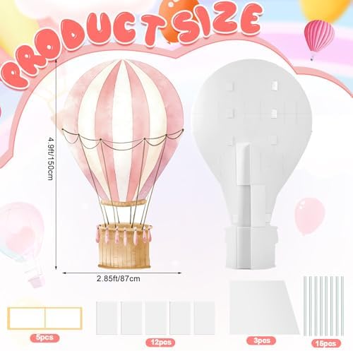 2.9 ft x 4.9 ft Hot Air Balloon Baby Shower Decorations, Large Pink Hot Air Shaped Cardboard Cutout, Life-Size Standup Photo Booth Props for Birthday Party Celebration Backdrops Decor - Image 2