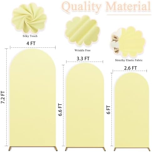 Set of 3 Wedding Arch Backdrop Cover 7.2ft, 6.6ft, 6ft Yellow Arch Cover Chiara Backdrop Covers for Arch Stand Spandex Arch Covers for Happy Birthday Party Bridal Shower Graduation Arch Decor - Image 2