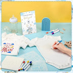 Panitay 126 Pcs Baby Shower DIY Bodysuit Set Bib 25 Blank White Newborn Bodysuit 25 Stencils 24 Marker 1 Sign 50 Pins(Blue Elephant) - Image 5