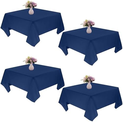 4 Pack Square Table Cloth 85x85 Inch Navy Blue Tablecloth Machine Washable Fabric Polyester Table Cover for Dining, Buffet Parties, Picnic, Events, Weddings and Restaurants（Navy Blue） by JALANCY