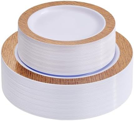 I00000 102 Pcs Wood Grain Brown Plastic Plates, Premium Disposable Plates by I00000