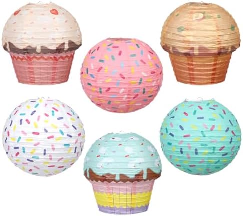 12 Inch 6 Pcs Donut Paper Lanterns, Party Decorations Hanging Cake Paper Lanterns, Cupcake Ice Cream Ornaments for Baby Shower Party, Birthday, Celebration, Anniversary - Image 4