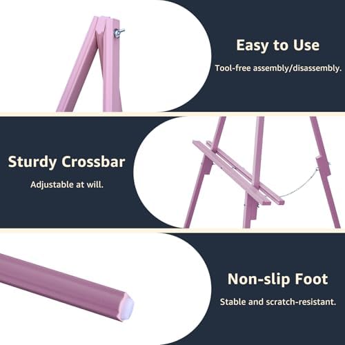 NianFeng Wooden Easel Stand for Sign, Easel Display Stand Floor for Wedding Sign with Adjustable Tray, 63-Inch, Tripod A-Frame Poster Light Duty, Welcome, Art Show & Baby Shower (Pink) - Image 7