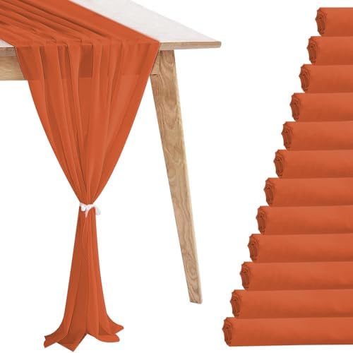 12 Pack Terracotta Table Runner 10ft Romantic Chiffon Table Runner for Wedding Baby Shower and Birthday Party Cake Table Decorations(120 x 12 in) by Unknown