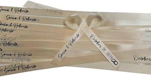 25 Personalized Ribbons Assesmbled Bows Custom Wedding Ribbon Bridal Shower Favor Party Favors Bridesmaid Memorial Funeral Baby Invitations Mis XV años Quinceanera (Ivory) - Image 6