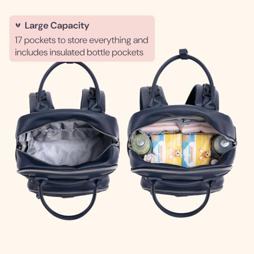 BabbleRoo Leather Diaper Bag Backpack - Baby Essentials Travel Baby Bag, Multi function, with Changing Pad, Stroller Straps & Pacifier Case – Unisex, Midnight Blue - Image 4