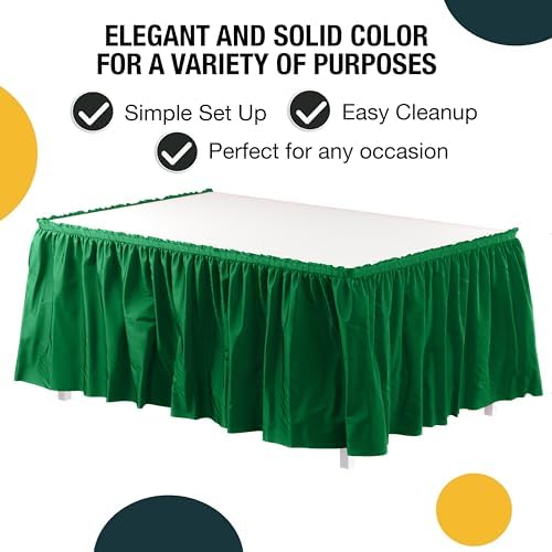 Exquisite Ruffle Table Skirt Emerald Green 48 Pack 14 Ft Long Table Skirts for Rectangle Tables 6ft Plus or Round Tables Skirts with Adhesive Strip for Gender Reveal Decor & Happy Birthday Parties - Image 2