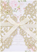50Pcs Gold Glitter Laser Cut Wedding Invitation with Envelopes RSVP Cards by Maffily
