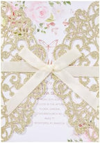 50Pcs Gold Glitter Laser Cut Wedding Invitation with Envelopes RSVP Cards by Maffily
