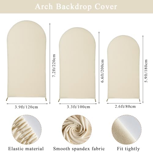Gawicpy Wedding Arch Backdrop Stand Set Metal Arch Backdrop Stand with Wedding Arch Cover, Wedding Balloon Arch Backdrop Stand for Birthday, Baby Shower, Anniversary (Beige, 5.9FT+6.6FT+7.2FT) - Image 6