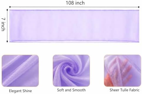 Set of 100 Organza Lilac Chair Sashes Bows 7x108 inches Sheer Light Purple Chair Sash Ties for Wedding Party Birthday Banquet Restaurant Christmas Events Decoration (Lilac) - Image 2