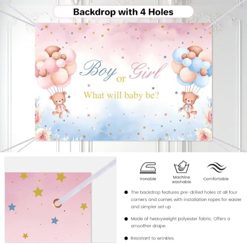 Baby Gender Reveal Decorations, 309pcs Boy or Girl Gender Reveal Decor Kit Backdrop Banner Plates Napkins, Pink and Blue Balloons Arch, Bear Baby Shower Decorations Party Supplies - Image 5