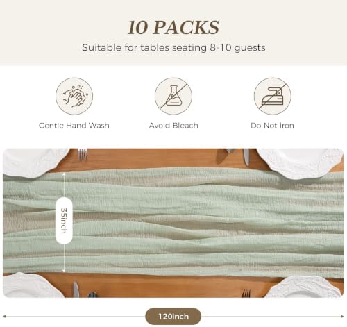Goodluck 6 Pack Sage Green Cheesecloth Table Runner 35" x 120" Extra Wide - Image 2