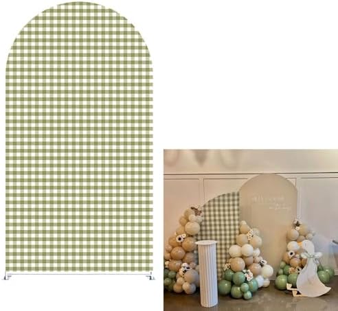 Plaids Arch Backdrop Cover for Silly Goose Baby Shower Arch Frame Stretchy Cover Gingham Kids 1st Birthday Party Fiesta Decorations (6.6x3.3ft Cover,Green) by ittsmnt
