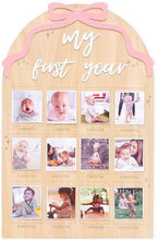 Wood First Year Monthly Photo Board for Girls - Bow Theme Birthday Decorations, My First Year Milestone Board, 12 Months Photo Display, Ribbon Bow Party Decor by LINLULU