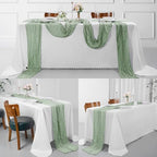 15 Pack Grey Green Cheesecloth Table Runner 9FT Rustic Sheer Table Runners 17x108 Inch Gauze Boho Runner for Wedding Bridal Baby Shower Birthday Party Table Decorations - Image 6