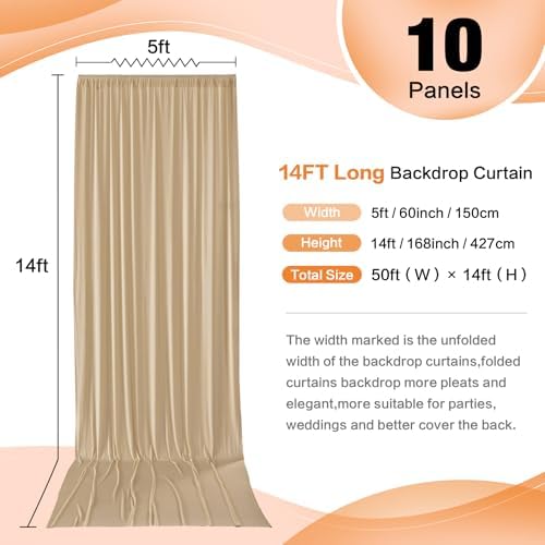 50ft×14ft Long Champagne Backdrop Curtain for Wedding Parties - Image 2