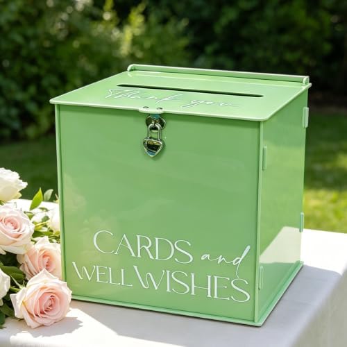 Acrylic Card Box with Lock & Slot, Sage Green Wedding Card Boxes for Reception Monetary Envelope Cash Gifts, Large Gift Cards Holder Box for Graduation Bridal Baby Shower Party Supplies - Image 4