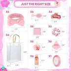 OINETRK 109pcs Baby Shower Prizes for Winners Gifts Baby Shower Favors including Headband Hair Brush Compact Mirror Bath Sponges Powder Puff Hair Tie Claw Makeup Brushes Gift Bag Bridal Shower(Pink) - Image 6