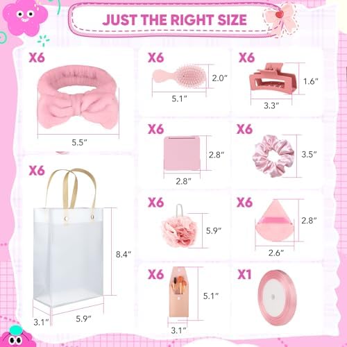 OINETRK 109pcs Baby Shower Prizes for Winners Gifts Baby Shower Favors including Headband Hair Brush Compact Mirror Bath Sponges Powder Puff Hair Tie Claw Makeup Brushes Gift Bag Bridal Shower(Pink) - Image 6
