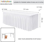 6 Pack White Spandex Table Covers 6ft Rectangle Ruffle Skirts for Party - Image 5