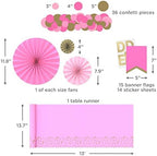 Hallmark Crayola Hallmark Color Pop Party Decorations Set - Tickle Me Pink and Gold (Customizable Banner, Reversible Table Runner, Paper Fan Flowers, Paper Dots) for Birthdays, Baby Showers, Holidays - Image 3