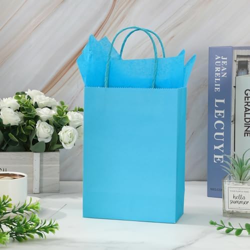JarThenaAMCS 60Pcs Neon Paper Bags with 60 Sheets Rainbow Tissue Paper Green Orange Purple Pink Yellow Blue Candy Treat Bags with Handles for Birthday Party Favors Supplies - Image 6