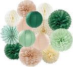 Hanging Paper Fans 5set Lantern Tissue Pom Poms for Wedding Baby Bridal Shower Birthday Party Decoration for Weddings Birthdays(Green) by Unknown