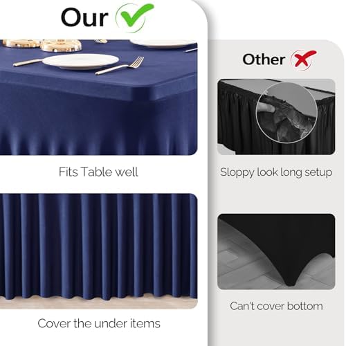 Wish Care 6 Pack Navy Blue Spandex Table Clothes for 8 Foot Rectangle Tables, 8FT Wrinkle Free Fitted Tablecloths Ruffles Design Table Cover for Party, Banquet, Wedding and Events - Image 3