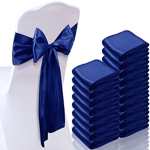 XunYee 80 Pack Satin Chair Sashes for Wedding Chair Decoration Chair Cover Bow Ties Sash for Engagements Graduations Events Banquet Parties Supplies (Royal Blue) by XunYee