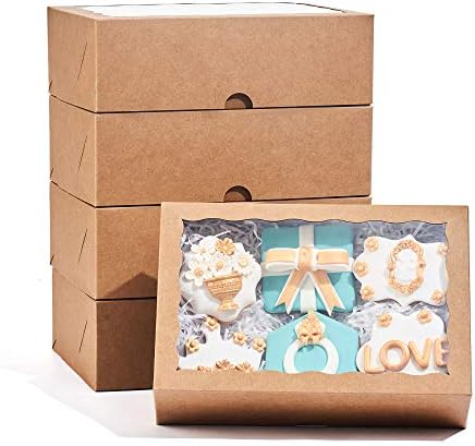 50PCS 10 x 7 x 2.5 inches One Piece Brown Bakery Boxes, Cookie Boxes, Natural Kraft Brown Strawberry Boxes with Display Window - Image 4