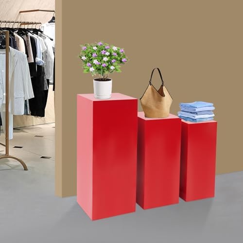 3PCS Square Red Pedestal Stands for Party Metal Pedestal Display Stands Dessert Table Decoration Pillars Cake Pedestal Plant Stands for Party Birthday Wedding Props - Image 3