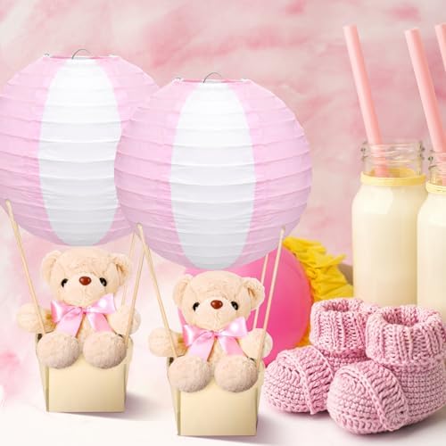 Baquler 12 Sets Hot Air Balloon Centerpieces Bear, Solid Style, Pink - Image 4
