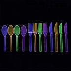Party Essentials Disposable Plastic Glow-in-the-Dark Party Supplies Dinnerware Decorations, Plate/Cup/Cutlery/Tablecover, 193 Pcs, Assorted Neon - Image 7