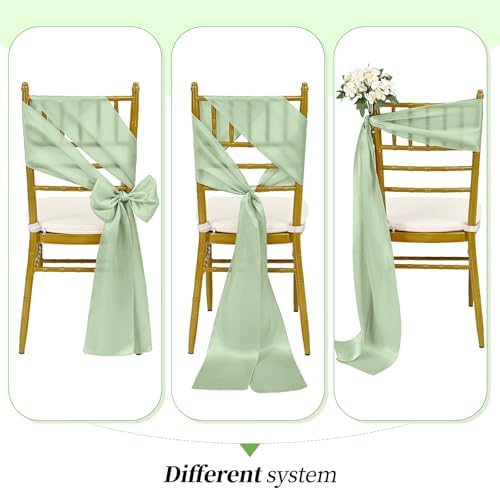YMHPRIDE 60 PCS Sage Green Satin Chair Sashes, 7x108 Inch Ties Chair Bows - Image 5