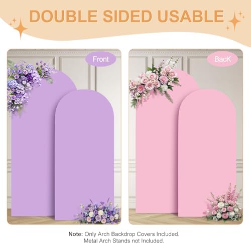 Pink Purple Arch Backdrop Cover Set of 2 (6FT/7.2FT) Arch Cover Spandex Wedding Arch Stand Covers for Birthday Party Baby Shower Girls Bridal Shower Photo Balloon Arch Covers Backdrop Background - Image 3
