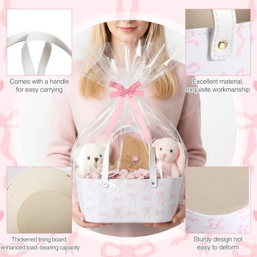 Wonderjune Leather Gift Basket Empty with Handles, 13.4 x 7.5 x 5.5 Inch - Image 6