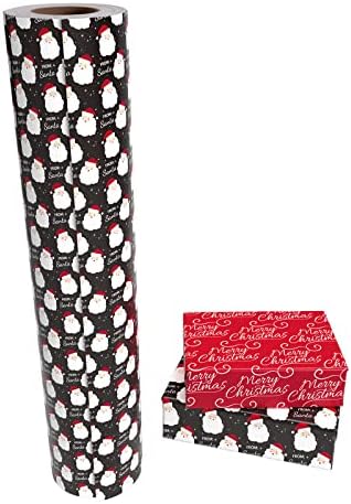 WRAPAHOLIC 30 Inch Jumbo Reversible Vintage Christmas Wrapping Paper - 30 Inch x 100 Feet Jumbo Roll Black Jolly Santa Wrapping Paper and Red Merry Christmas Design with Metallic Foil Shine for Holiday, Party - Image 3