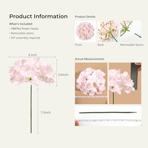 Auihiay 204Pcs Pink Hydrangea Artificial Flowers Bulk, Silk Hydrangeas - Image 4