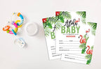 Pack of 30, Girl Baby Shower Party Collection, Baby Shower Invitation Cards, Fill in the Blank Invites WIth Envelopes, Tropical Leave & Flamingo Theme Party Supplies - Image 4