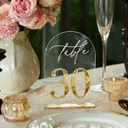Crystal Clear Acrylic Wedding Table Numbers 1-30 Set, Self-Standing Modern Arched Signs for Reception Seating, Anniversary & Bridal Shower, Elegant Wedding Decor (5x7 Inches) by Ourholiday