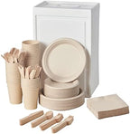 FULING 350Pcs Biodegradable Dinnerware Set - Disposable Dinner Plates, Wooden Cutlery, Napkins - Plant-Based Material, Microwave & Freezer Safe by FULING
