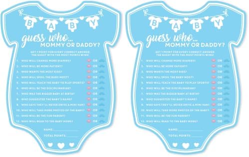 Party Hearty Baby Shower Games, Guess Who Mommy or Daddy - Blue Onesie (Pack of 2) by PartyHearty