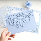 50 PCS Laser Cut Wedding Invitations Haze Blue Tri-Fold Personalized Invite - Image 2