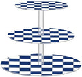 J JOYSAY Chess Checkerboard Blue White Print Acrylic Cupcake Stand 3 Tier Dessert Table Display Set Clear Cake Stands for Baby Shower Party Wedding Decorations Easy Assembly Macaron Tower by J+JOYSAY